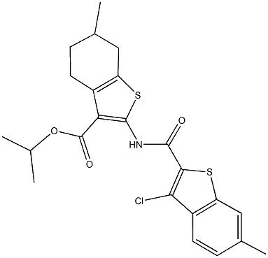 isopropyl 2-{[(3-chloro-6-methyl-1-benzothien-2-yl)carbonyl]amino}-6-methyl-4,5,6,7-tetrahydro-1-benzothiophene-3-carboxylate 结构式