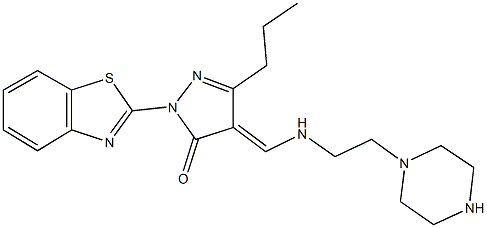 2-(1,3-benzothiazol-2-yl)-4-({[2-(1-piperazinyl)ethyl]amino}methylene)-5-propyl-2,4-dihydro-3H-pyrazol-3-one 结构式