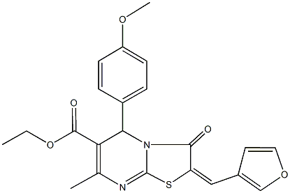 ethyl 2-(3-furylmethylene)-5-(4-methoxyphenyl)-7-methyl-3-oxo-2,3-dihydro-5H-[1,3]thiazolo[3,2-a]pyrimidine-6-carboxylate 结构式