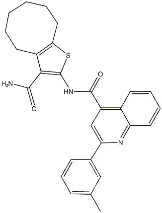 N-[3-(aminocarbonyl)-4,5,6,7,8,9-hexahydrocycloocta[b]thien-2-yl]-2-(3-methylphenyl)-4-quinolinecarboxamide 结构式