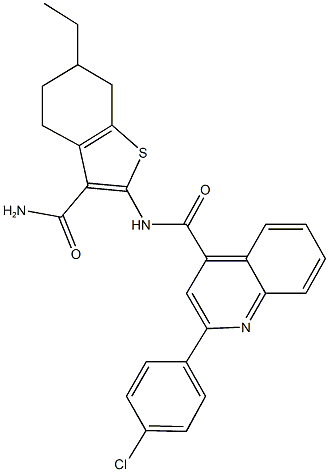 N-[3-(aminocarbonyl)-6-ethyl-4,5,6,7-tetrahydro-1-benzothien-2-yl]-2-(4-chlorophenyl)-4-quinolinecarboxamide 结构式