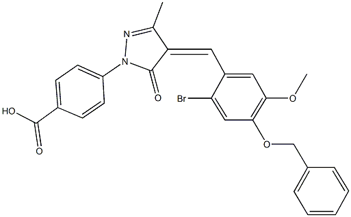 4-{4-[4-(benzyloxy)-2-bromo-5-methoxybenzylidene]-3-methyl-5-oxo-4,5-dihydro-1H-pyrazol-1-yl}benzoic acid 结构式