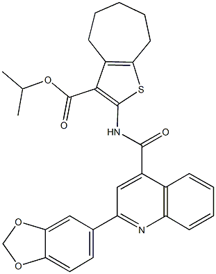 isopropyl 2-({[2-(1,3-benzodioxol-5-yl)-4-quinolinyl]carbonyl}amino)-5,6,7,8-tetrahydro-4H-cyclohepta[b]thiophene-3-carboxylate 结构式