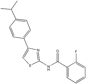 2-fluoro-N-[4-(4-isopropylphenyl)-1,3-thiazol-2-yl]benzamide 结构式