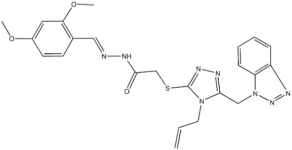 2-{[4-allyl-5-(1H-1,2,3-benzotriazol-1-ylmethyl)-4H-1,2,4-triazol-3-yl]sulfanyl}-N'-(2,4-dimethoxybenzylidene)acetohydrazide 结构式