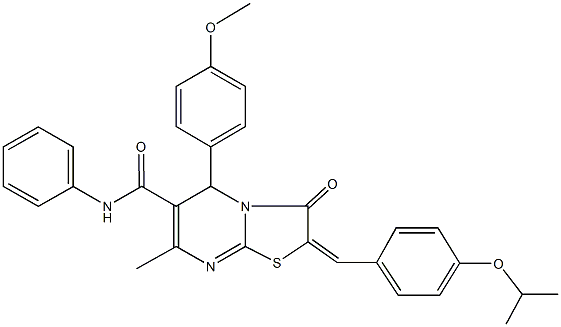 2-(4-isopropoxybenzylidene)-5-(4-methoxyphenyl)-7-methyl-3-oxo-N-phenyl-2,3-dihydro-5H-[1,3]thiazolo[3,2-a]pyrimidine-6-carboxamide 结构式