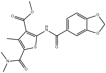 methyl 2-[(1,3-benzodioxol-5-ylcarbonyl)amino]-5-[(dimethylamino)carbonyl]-4-methyl-3-thiophenecarboxylate 结构式