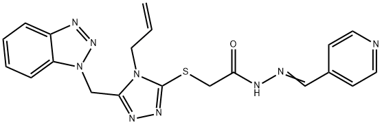 2-{[4-allyl-5-(1H-1,2,3-benzotriazol-1-ylmethyl)-4H-1,2,4-triazol-3-yl]sulfanyl}-N'-(4-pyridinylmethylene)acetohydrazide 结构式