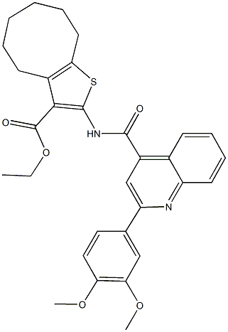 ethyl 2-({[2-(3,4-dimethoxyphenyl)-4-quinolinyl]carbonyl}amino)-4,5,6,7,8,9-hexahydrocycloocta[b]thiophene-3-carboxylate 结构式