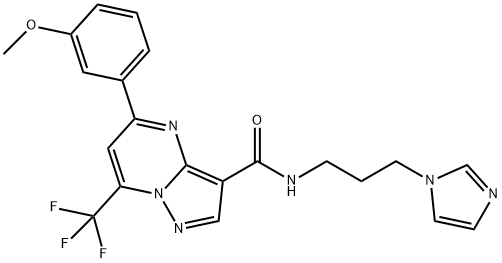 N-[3-(1H-imidazol-1-yl)propyl]-5-(3-methoxyphenyl)-7-(trifluoromethyl)pyrazolo[1,5-a]pyrimidine-3-carboxamide 结构式