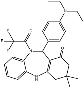11-[4-(diethylamino)phenyl]-3,3-dimethyl-10-(trifluoroacetyl)-2,3,4,5,10,11-hexahydro-1H-dibenzo[b,e][1,4]diazepin-1-one 结构式