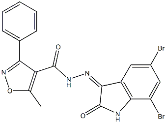 N'-(5,7-dibromo-2-oxo-1,2-dihydro-3H-indol-3-ylidene)-5-methyl-3-phenyl-4-isoxazolecarbohydrazide 结构式