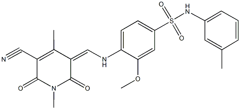 4-{[(5-cyano-1,4-dimethyl-2,6-dioxo-1,6-dihydro-3(2H)-pyridinylidene)methyl]amino}-3-methoxy-N-(3-methylphenyl)benzenesulfonamide 结构式
