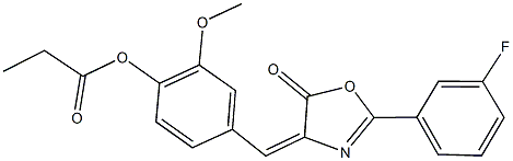 4-[(2-(3-fluorophenyl)-5-oxo-1,3-oxazol-4(5H)-ylidene)methyl]-2-methoxyphenyl propionate 结构式