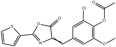 2-chloro-6-methoxy-4-[(5-oxo-2-(2-thienyl)-1,3-oxazol-4(5H)-ylidene)methyl]phenyl acetate 结构式