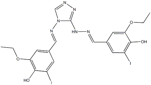 3-ethoxy-4-hydroxy-5-iodobenzaldehyde {4-[(3-ethoxy-4-hydroxy-5-iodobenzylidene)amino]-4H-1,2,4-triazol-3-yl}hydrazone 结构式