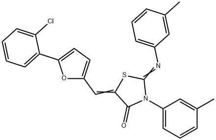 5-{[5-(2-chlorophenyl)-2-furyl]methylene}-3-(3-methylphenyl)-2-[(3-methylphenyl)imino]-1,3-thiazolidin-4-one 结构式