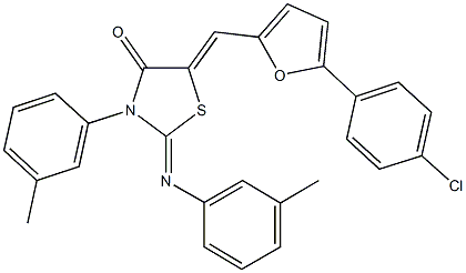 5-{[5-(4-chlorophenyl)-2-furyl]methylene}-3-(3-methylphenyl)-2-[(3-methylphenyl)imino]-1,3-thiazolidin-4-one 结构式