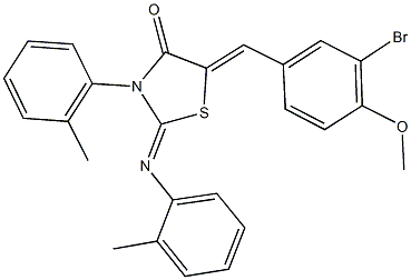 5-(3-bromo-4-methoxybenzylidene)-3-(2-methylphenyl)-2-[(2-methylphenyl)imino]-1,3-thiazolidin-4-one 结构式