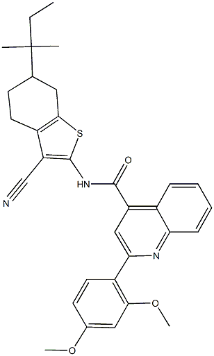 N-(3-cyano-6-tert-pentyl-4,5,6,7-tetrahydro-1-benzothien-2-yl)-2-(2,4-dimethoxyphenyl)-4-quinolinecarboxamide 结构式