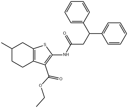 ethyl 2-[(3,3-diphenylpropanoyl)amino]-6-methyl-4,5,6,7-tetrahydro-1-benzothiophene-3-carboxylate 结构式
