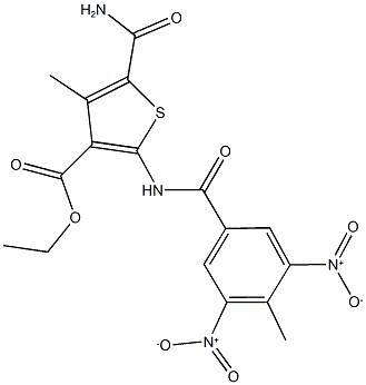 ethyl 5-(aminocarbonyl)-2-({3,5-bisnitro-4-methylbenzoyl}amino)-4-methyl-3-thiophenecarboxylate 结构式