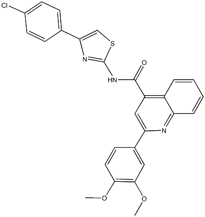 N-[4-(4-chlorophenyl)-1,3-thiazol-2-yl]-2-(3,4-dimethoxyphenyl)-4-quinolinecarboxamide 结构式