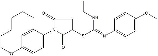 1-[4-(hexyloxy)phenyl]-2,5-dioxo-3-pyrrolidinyl N-ethyl-N'-(4-methoxyphenyl)imidothiocarbamate 结构式