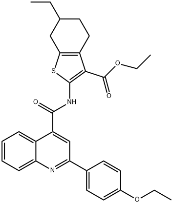 ethyl 2-({[2-(4-ethoxyphenyl)-4-quinolinyl]carbonyl}amino)-6-ethyl-4,5,6,7-tetrahydro-1-benzothiophene-3-carboxylate 结构式