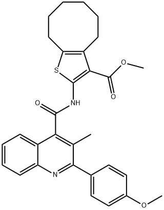 methyl 2-({[2-(4-methoxyphenyl)-3-methyl-4-quinolinyl]carbonyl}amino)-4,5,6,7,8,9-hexahydrocycloocta[b]thiophene-3-carboxylate 结构式