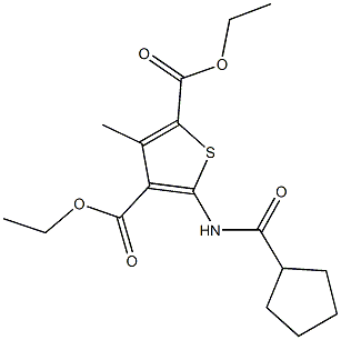 diethyl 5-[(cyclopentylcarbonyl)amino]-3-methyl-2,4-thiophenedicarboxylate 结构式