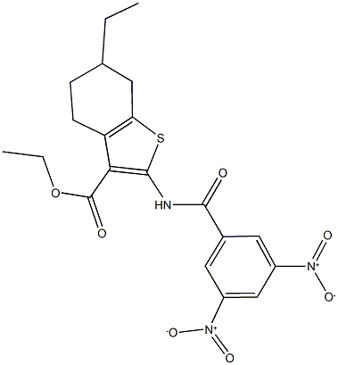 ethyl 2-({3,5-bisnitrobenzoyl}amino)-6-ethyl-4,5,6,7-tetrahydro-1-benzothiophene-3-carboxylate 结构式