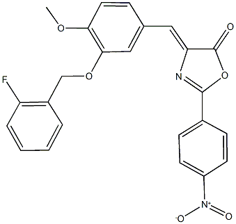4-{3-[(2-fluorobenzyl)oxy]-4-methoxybenzylidene}-2-{4-nitrophenyl}-1,3-oxazol-5(4H)-one 结构式