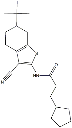 N-(6-tert-butyl-3-cyano-4,5,6,7-tetrahydro-1-benzothien-2-yl)-3-cyclopentylpropanamide 结构式