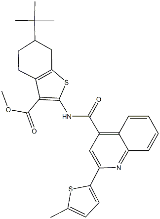 methyl 6-tert-butyl-2-({[2-(5-methyl-2-thienyl)-4-quinolinyl]carbonyl}amino)-4,5,6,7-tetrahydro-1-benzothiophene-3-carboxylate 结构式