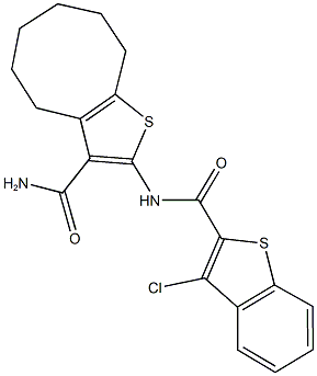 2-{[(3-chloro-1-benzothien-2-yl)carbonyl]amino}-4,5,6,7,8,9-hexahydrocycloocta[b]thiophene-3-carboxamide 结构式