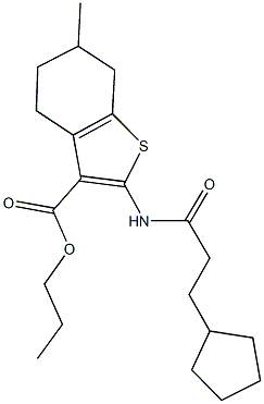 propyl 2-[(3-cyclopentylpropanoyl)amino]-6-methyl-4,5,6,7-tetrahydro-1-benzothiophene-3-carboxylate 结构式