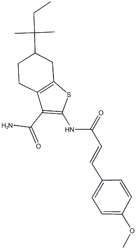 2-{[3-(4-methoxyphenyl)acryloyl]amino}-6-tert-pentyl-4,5,6,7-tetrahydro-1-benzothiophene-3-carboxamide 结构式