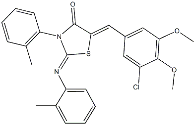 5-(3-chloro-4,5-dimethoxybenzylidene)-3-(2-methylphenyl)-2-[(2-methylphenyl)imino]-1,3-thiazolidin-4-one 结构式