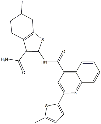 N-[3-(aminocarbonyl)-6-methyl-4,5,6,7-tetrahydro-1-benzothien-2-yl]-2-(5-methyl-2-thienyl)-4-quinolinecarboxamide 结构式