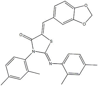 5-(1,3-benzodioxol-5-ylmethylene)-3-(2,4-dimethylphenyl)-2-[(2,4-dimethylphenyl)imino]-1,3-thiazolidin-4-one 结构式