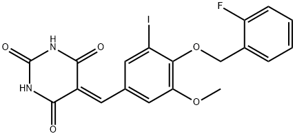 5-{4-[(2-fluorobenzyl)oxy]-3-iodo-5-methoxybenzylidene}-2,4,6(1H,3H,5H)-pyrimidinetrione 结构式