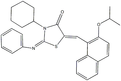 3-cyclohexyl-5-[(2-isopropoxy-1-naphthyl)methylene]-2-(phenylimino)-1,3-thiazolidin-4-one 结构式