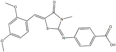 4-{[5-(2,4-dimethoxybenzylidene)-3-methyl-4-oxo-1,3-thiazolidin-2-ylidene]amino}benzoic acid 结构式