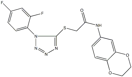 2-{[1-(2,4-difluorophenyl)-1H-tetraazol-5-yl]sulfanyl}-N-(2,3-dihydro-1,4-benzodioxin-6-yl)acetamide 结构式