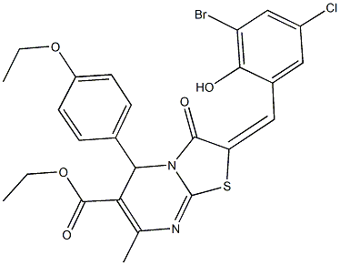ethyl 2-(3-bromo-5-chloro-2-hydroxybenzylidene)-5-(4-ethoxyphenyl)-7-methyl-3-oxo-2,3-dihydro-5H-[1,3]thiazolo[3,2-a]pyrimidine-6-carboxylate 结构式