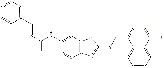 N-(2-{[(4-fluoro-1-naphthyl)methyl]sulfanyl}-1,3-benzothiazol-6-yl)-3-phenylacrylamide 结构式