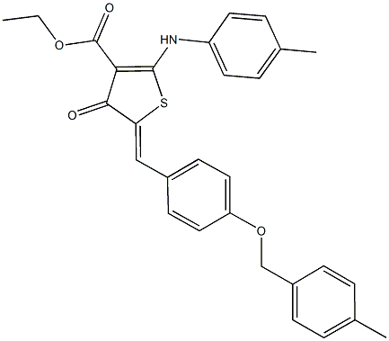 ethyl 5-{4-[(4-methylbenzyl)oxy]benzylidene}-4-oxo-2-(4-toluidino)-4,5-dihydro-3-thiophenecarboxylate 结构式