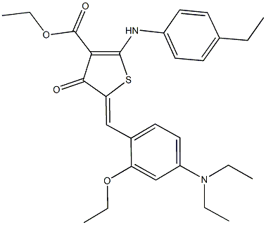 ethyl 5-[4-(diethylamino)-2-ethoxybenzylidene]-2-(4-ethylanilino)-4-oxo-4,5-dihydro-3-thiophenecarboxylate 结构式