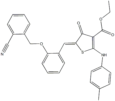 ethyl 5-{2-[(2-cyanobenzyl)oxy]benzylidene}-4-oxo-2-(4-toluidino)-4,5-dihydro-3-thiophenecarboxylate 结构式